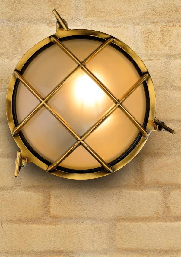 Lucide DUDLEY - Wall light Indoor/Outdoor - 1xE27 - IP65 - Matt Gold / Brass - ambiance 2